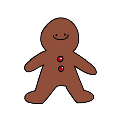 Hand drawn Christmas element cute smile gingerbread gingerbread man for decoration clipart sticker no background