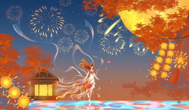 The goddess in the autumn maple forest