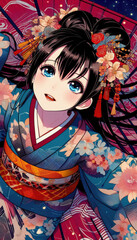 Fototapeta premium 着物を着た美人画 イラスト