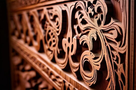 close up of a piece of wood with a carved patternthe intricate d
