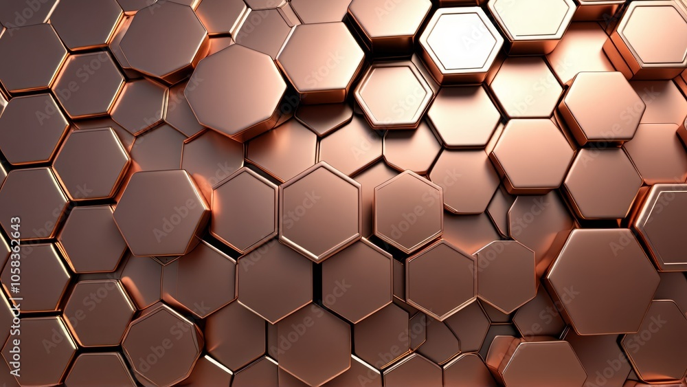 Poster copper hexagonal pattern: modern geometric metallic background design