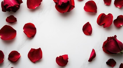 Red rose petals on marble