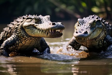 Obraz premium crocodiles doing pushups on command their bodies contracting and