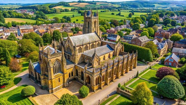Aerial view of Sherborne Abbey Church in Dorset