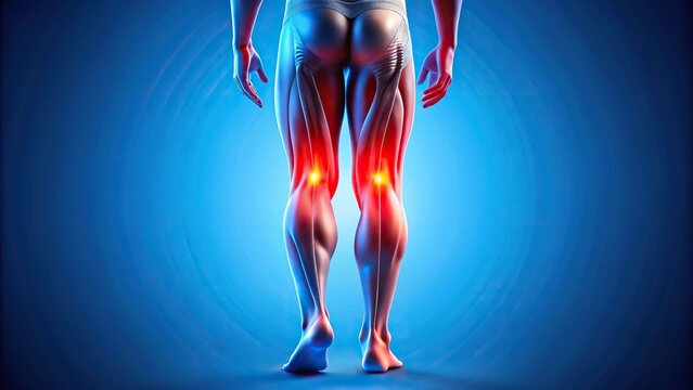 Aerial view of painful hamstrings in red on blue background