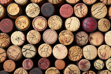 Top View of Diverse Wine Corks in Rustic Arrangement for Wine Enthusiasts