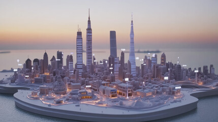 Obraz premium Smart digital Innovation city with connection network reciprocity over the cityscape. of future smart wireless digital city and social media networking systems that connects people with in city