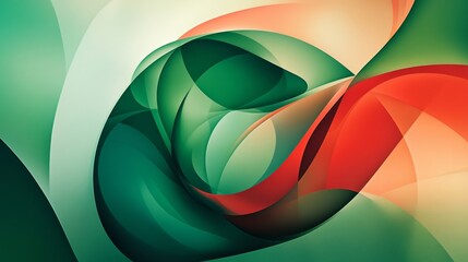 Futuristic Abstract Wallpaper with Colorful Fluid Green and Red Shapes Merging into Geometric Patterns
