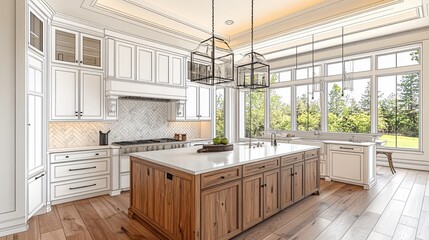 Interior Design Floor Plan with Open Kitchen and Detailed House Renovation Blueprint