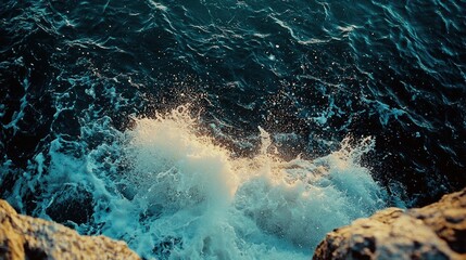 Obraz premium Ocean waves crashing against the cliffs