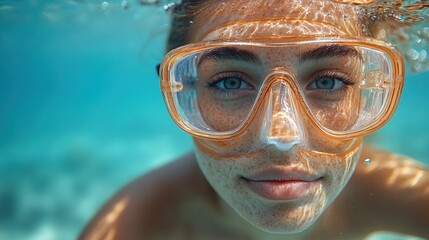 Fototapeta premium Woman Underwater with Diving Mask