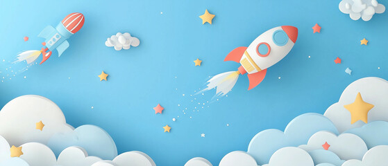 Paper Rockets Soaring Through A Starry Sky.