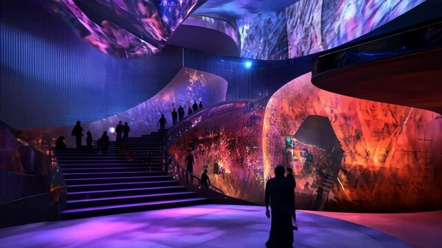 Concert stage for virtual reality performances, incorporating VR technology to create immersive,