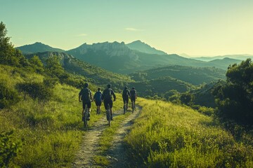 Mountain bikers enjoying a scenic ride on a mountain trail
