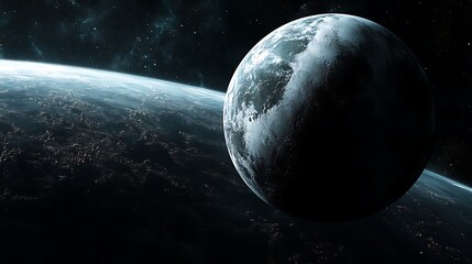 Obraz premium A celestial body orbits a distant planet, showcasing the vastness and mystery of space