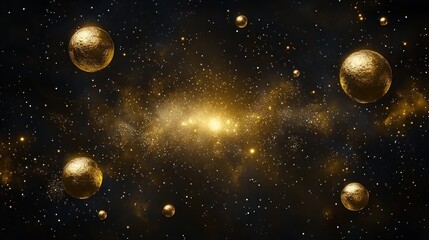 Golden New Year's Eve Celebration: Festive Silvester Greeting Card with Fireworks and Bokeh Lights on Black Night Sky.