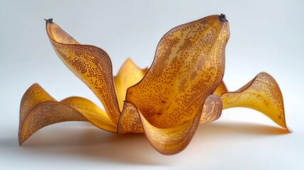 Fototapeta premium A discarded banana peel with an artistic, abstract shape against a white background.