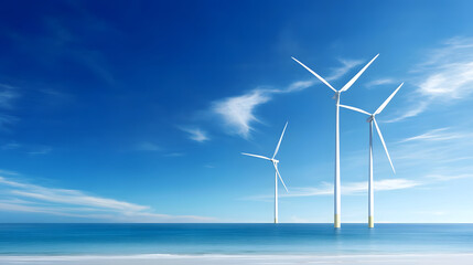 Obraz premium Offshore wind turbines standing tall against clear blue sky
