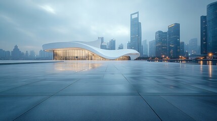 Obraz premium Opera House and Modern Architecture with City Skyline, Financial District, Urban Landscape, and Commercial Setting