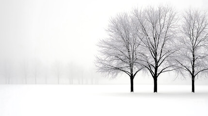 A winter landscape of peaceful stillness in the park with snow covering the ground and the bare trees standing tall against the cold air creates a tranquil scene.