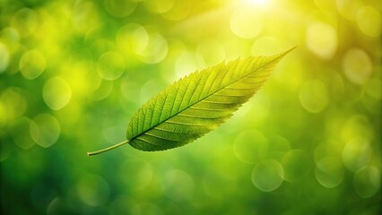 fresh green ash tree leaves falling in the air isolated Depth of Field