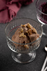 Chocolate and cherry cheesecake ice cream in glass creamers
