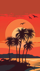 A desert oasis with palm trees. silhouette illustration