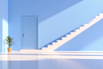 Obraz premium Contemporary Apartment with Staircase Interior Panorama - 3D Render