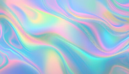 Obraz premium Dreamy iridescent foil texture featuring pastel blues, greens, and pinks in a blurred holographic design. Generative AI