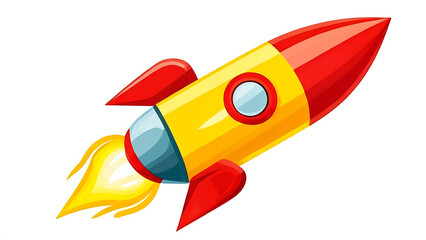 3d cartoon rocket ship, bright red and yellow, futuristic design, retro sci-fi style, crisp clean lines, bold colors, digital art, highly detailed, concept art