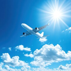 Fototapeta premium Airplane Soaring Through a Sunny Sky