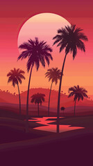A desert oasis with palm trees. silhouette illustration