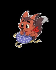 Winter animal opening Christmas present 