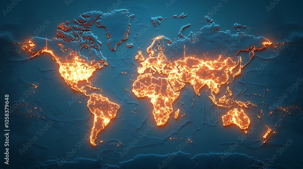 Poster illuminated world map a stunning visualization of global connectivity and data flow in a digital era