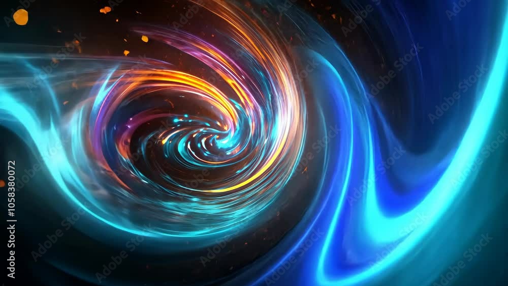 Poster a swirling vortex of blue and orange light forms a mesmerizing pattern against a dark background