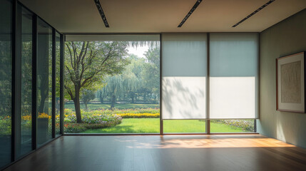 Obraz premium Modern Interior with Scenic Garden View