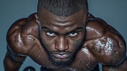 Kettlebell Push-Up: Athletic Man Exercising in Gym