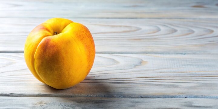 Fresh percoche yellow Italian peaches displayed on white wood background
