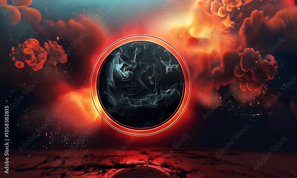 Poster red color background for youtube thumbnail with a circle in the middle