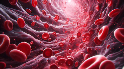 A highly realistic close-up of red blood cells.