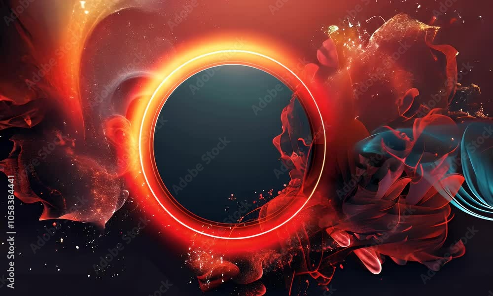 Poster red color background for youtube thumbnail with a circle in the middle