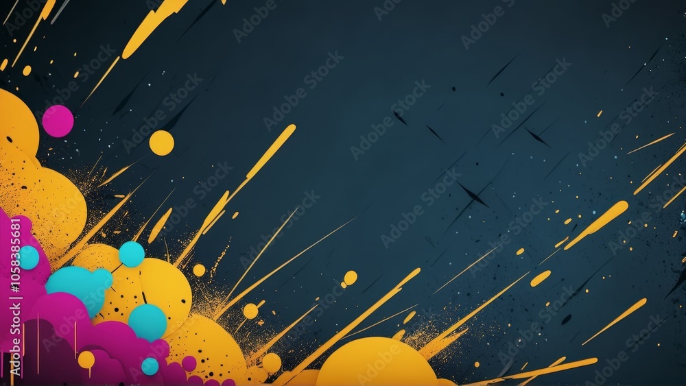 Poster vibrant abstract background with dynamic colorful spheres and paint splashes