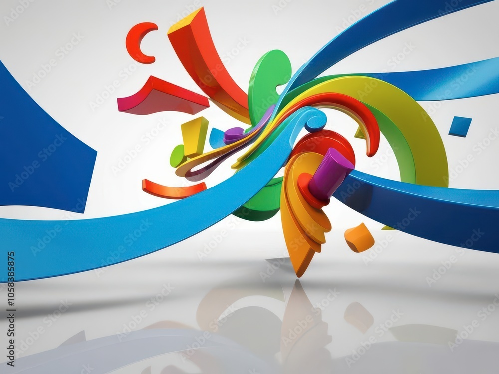 Poster a vibrant, abstract design featuring dynamic swirling shapes and colorful elements against a light b