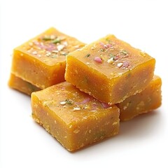 Barfi indian sweet dessert food isolated on white background
