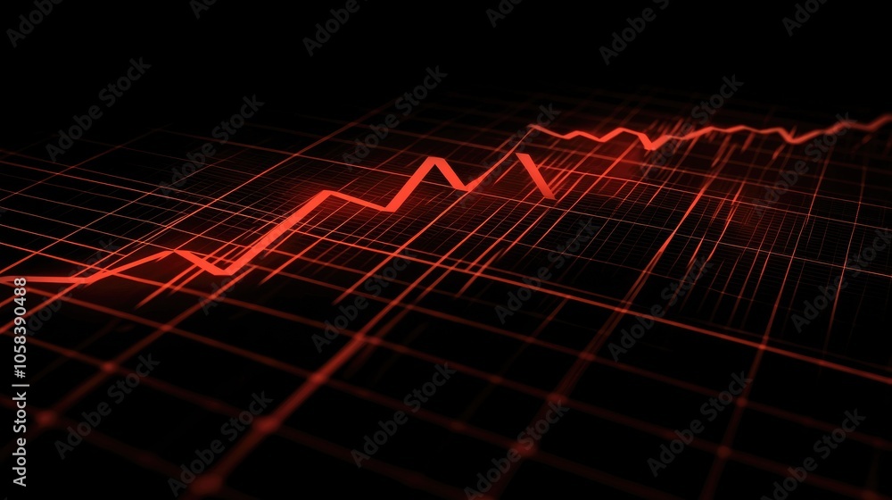 Poster abstract red line graph on black background