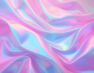 Obraz premium Soft focus pastel holographic fabric in shades of pink, lavender, and aqua with flowing textures and gentle curves. Generative AI