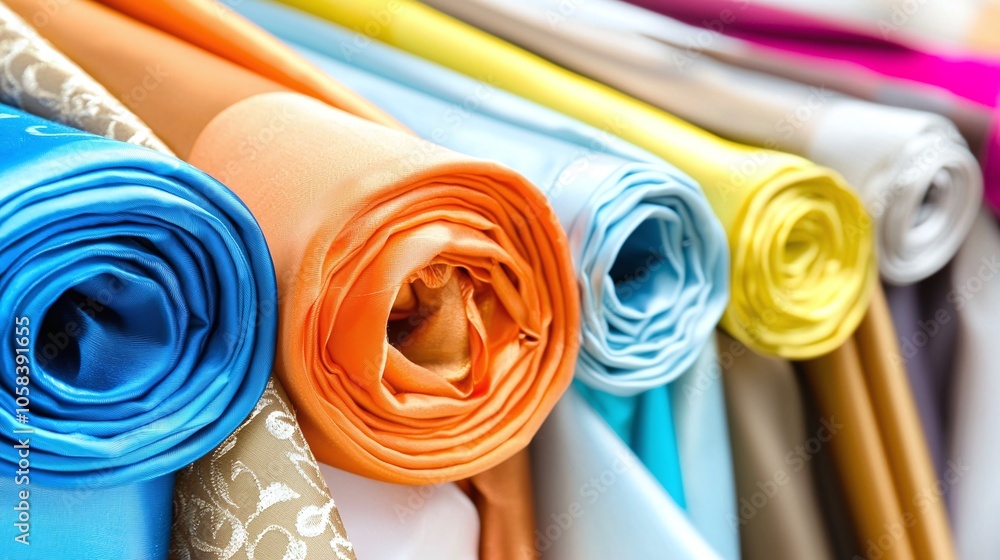 Poster an exquisite display of colorful thai silk and fabrics showcasing fine patterns and textures for fas