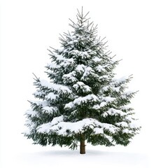 Fir Tree with Snow-Covered Branches isolated on white background