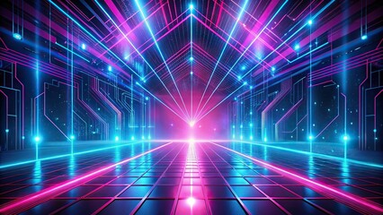 futuristic cyberpunk background with abstract laser lights in pink and blue hues