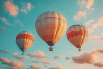 Obraz premium Colorful hot air balloons flying over the landscape at sunset. Cappadocia in Turkey